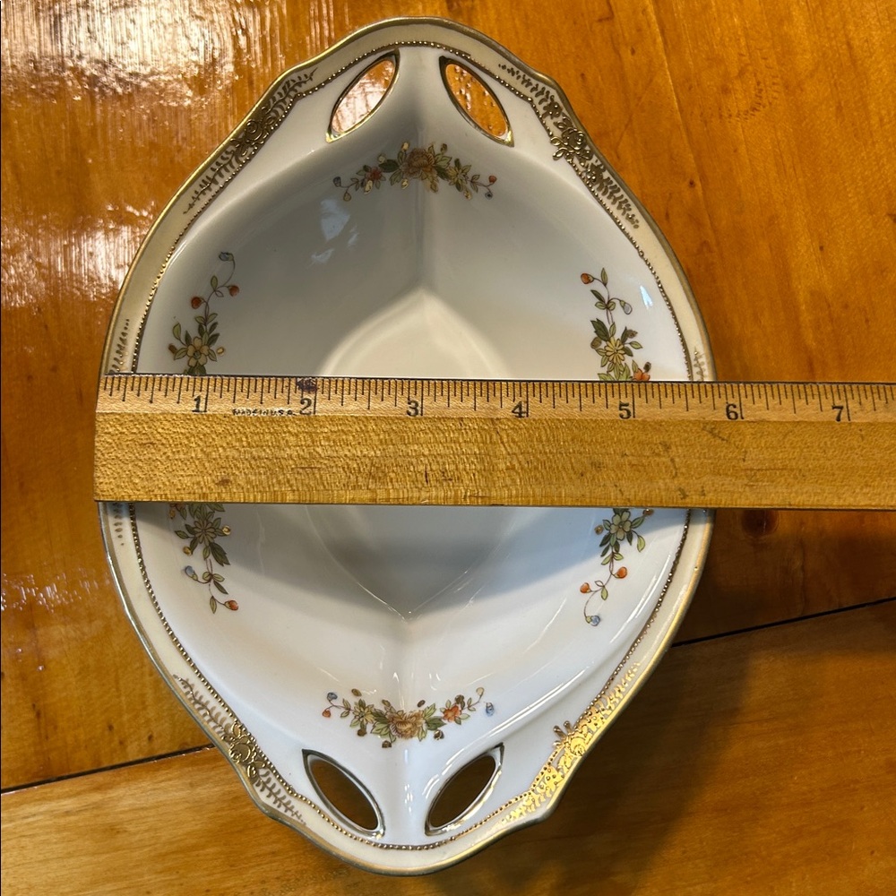 Nippon‎ Hand Painted Floral Gold Gilt Four Footed Oval Serving Bowl Vintage - Picture 8 of 9